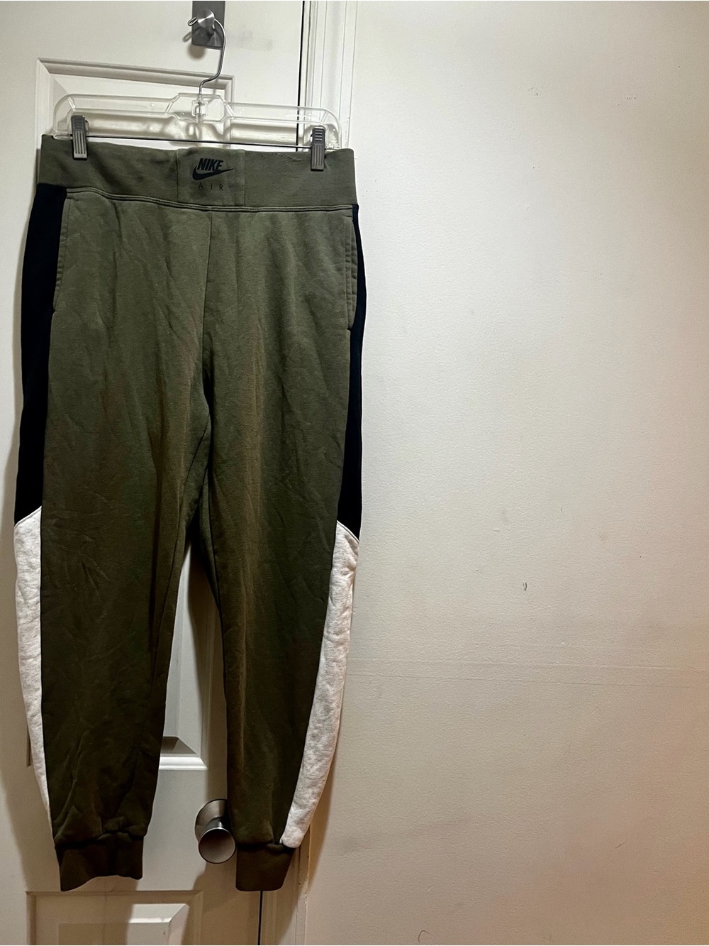 Nike Olive Green Joggers with Black & White Side Panels